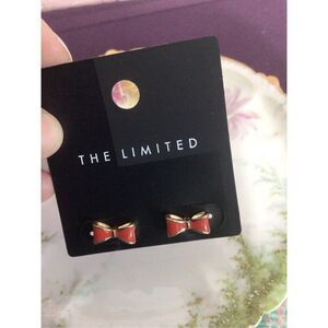 NWT The Limited Little Red Bow Earrings Red/ Gold Pierced Studs